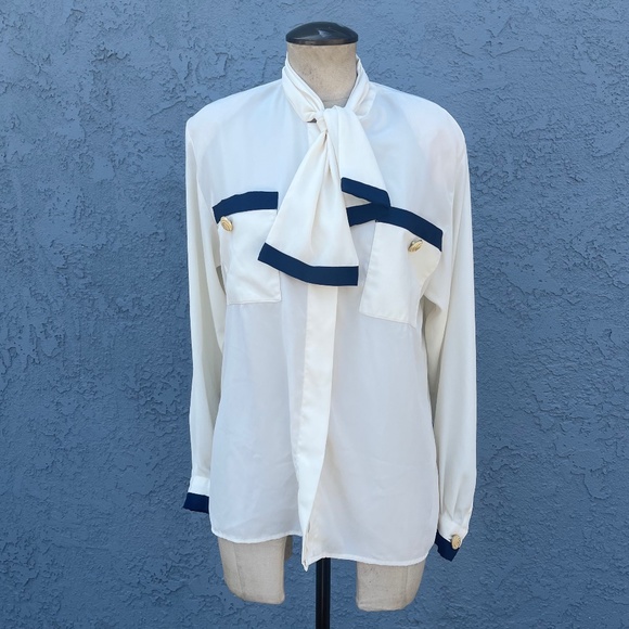 90s blouse size 10 Medium Nautical top Evan Picone - Picture 3 of 14